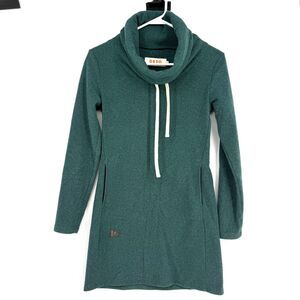 DESO Supply Co Velma Fleece Blue Green Dress Funnel Neck Winter Women's Size XS